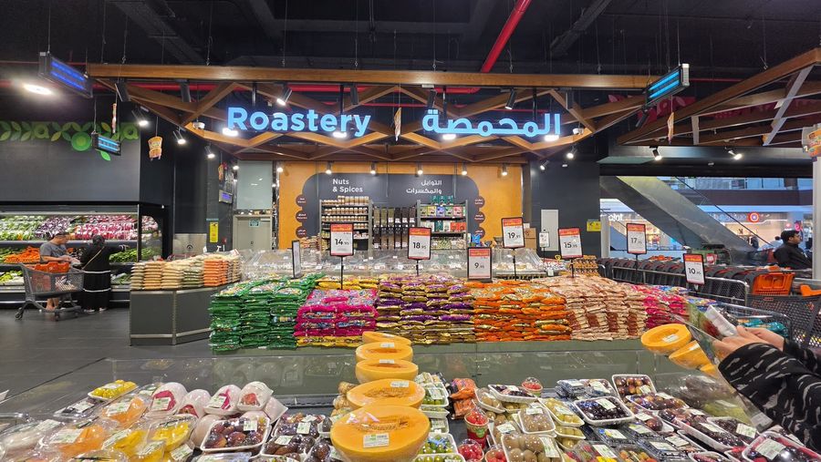 Roastery counter with nuts and spices